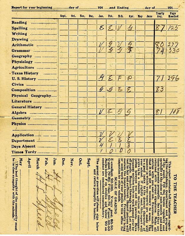 Mary Bulah Speed 7th report card inside
